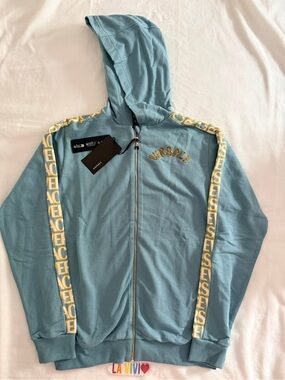 Versace Light Blue Hoodie with Gold Accent Tape